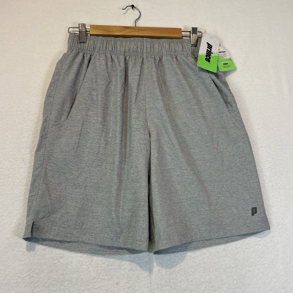 Prince Tennis Shorts Mens Small Gray 9" Inseam Match Hthr Woven Lined Pockets